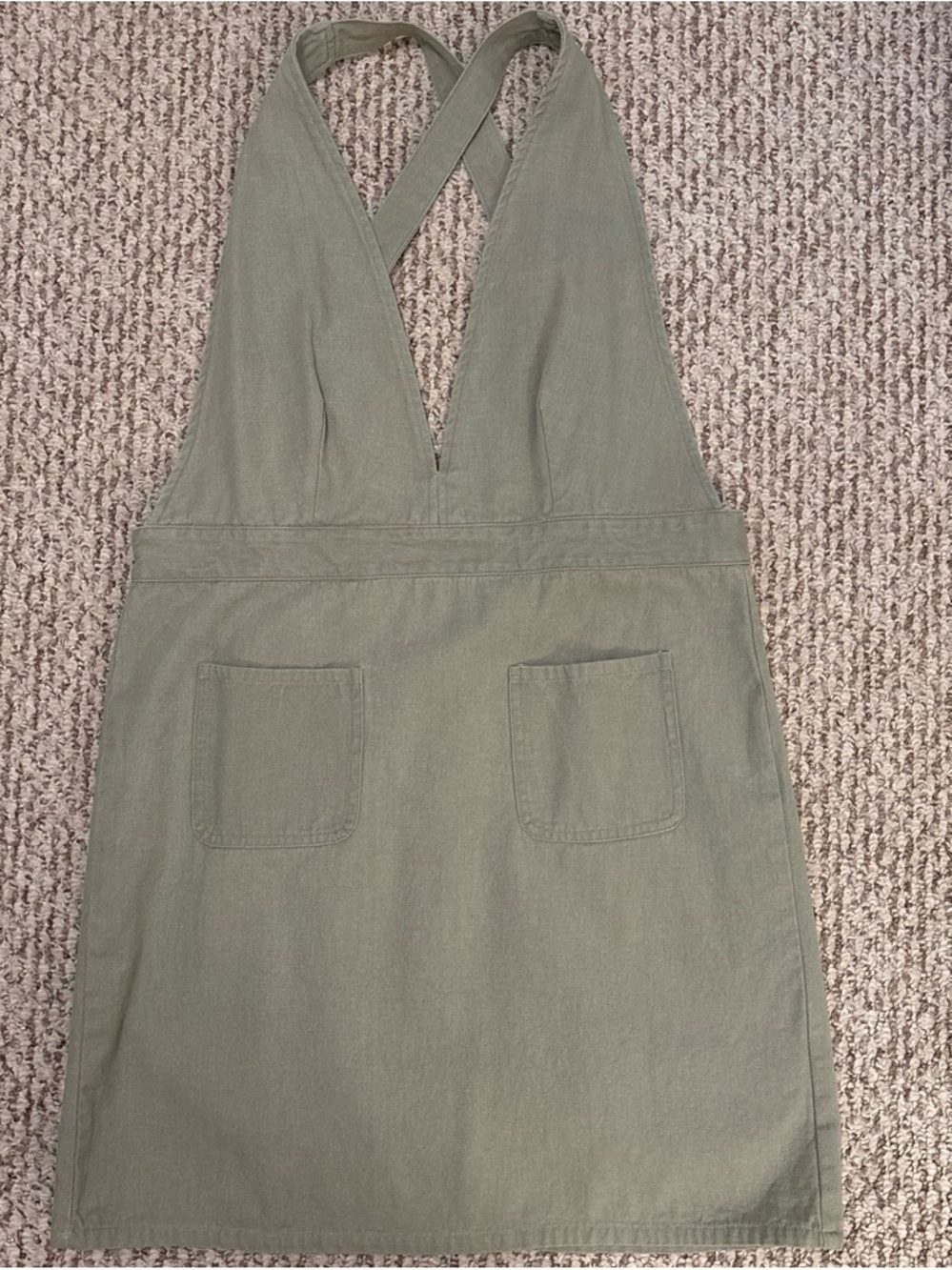 entro Olive Green Cross-Back Pinafore Mini Dress
